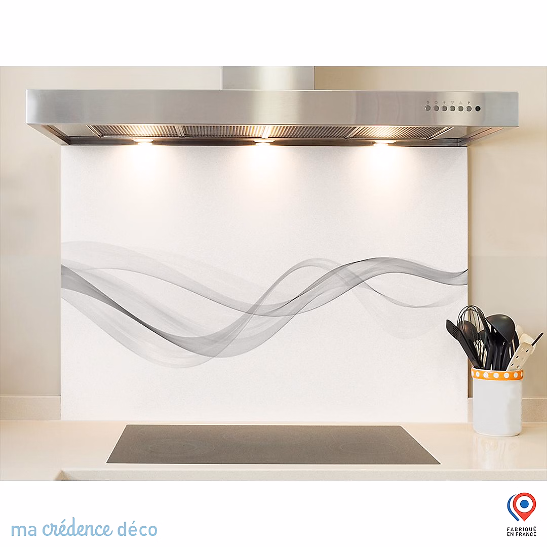 Crédence cuisine fond de hotte Courbe 1 – Verre trempé, L 70 cm x H 60 cm, MaCrédenceDéco