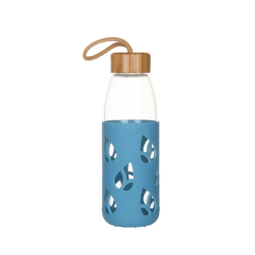 Bouteille en verre et silicone nomade 55 cl coloris bleu H 21 x Ø 7 cm