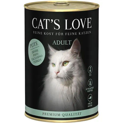 Pâtée pour chat à la dinde pur Cat's Love Adult – en boîte de 400 g