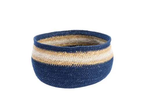 Corbeille de rangement ronde rayée coloris multicolore en osier - 22 x 22 x 13 cm