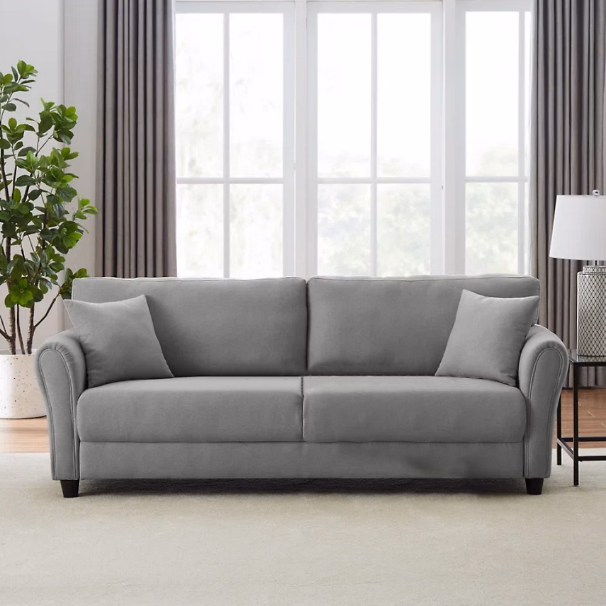 Canapé 4 places en tissu gris clair LUCERNE – Réf. DVAXWOLQD5142808390