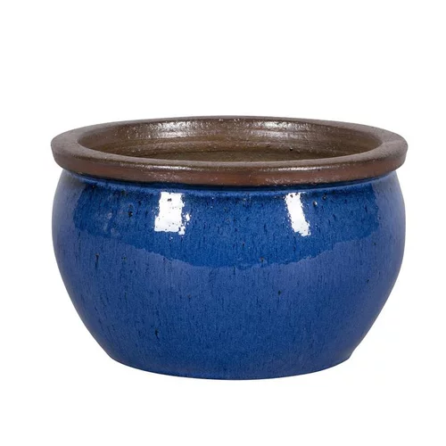 Pot rond Bonn bleu en grès émaillé - Ø 23,5 x 14,5 cm