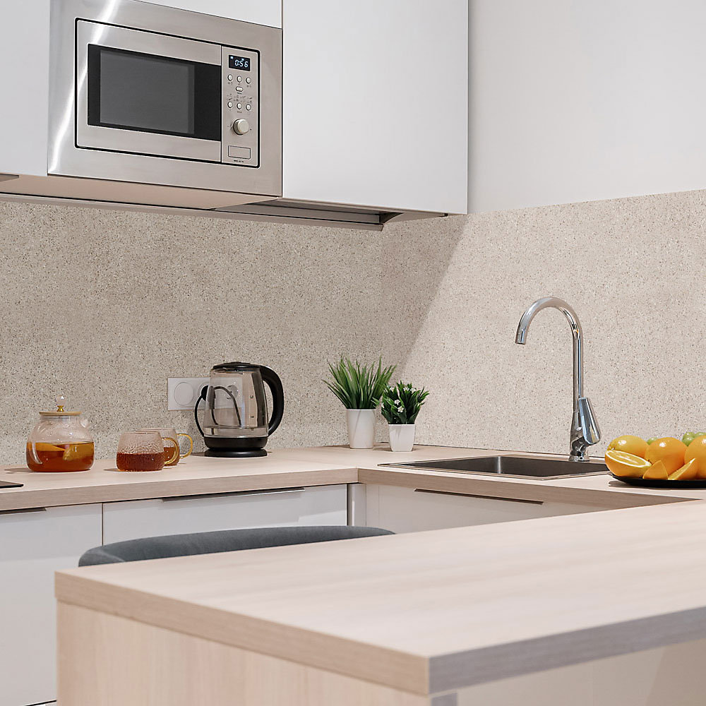 Crédence cuisine adhésive en vinyle imitation granit beige – 200 × 40 cm, design raccordable