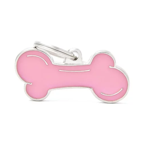 Médaille classic grand os rose pour chien en acier