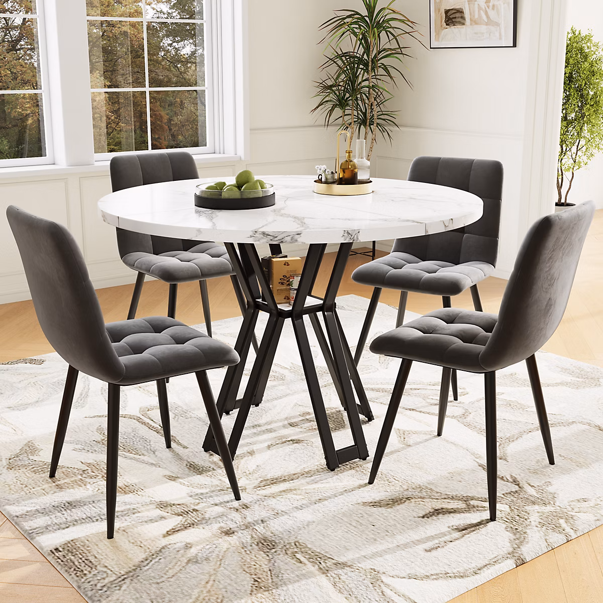 Ensemble table et chaises 100 × 100 × 76 cm carrée avec 4 chaises assise rembourrée velours – structure métal