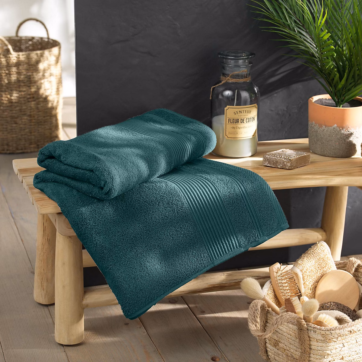 Drap de bain 90 × 150 cm Coton éponge uni Tendresse Orage 500 g/m²