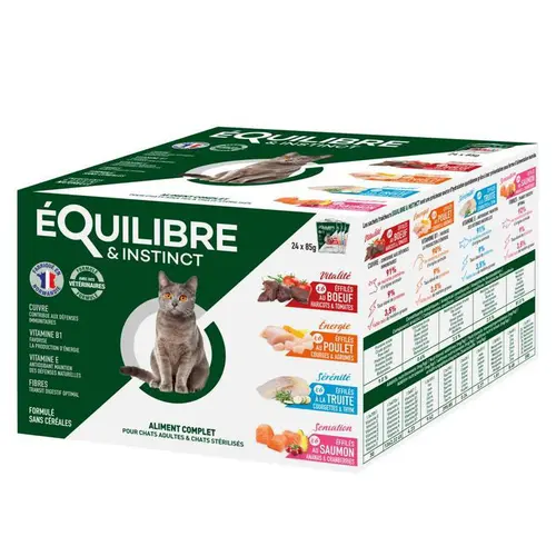 Pack de pâtées pour chat adulte ou stérilisé Équilibre & Instinct - 24 x 85 g