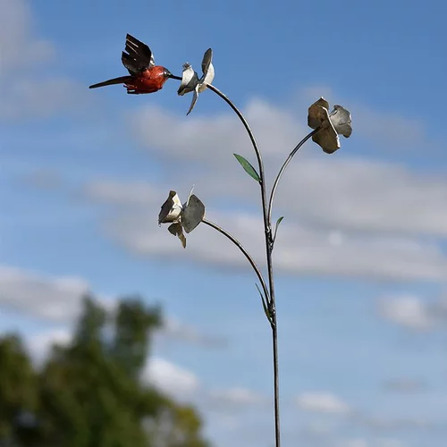 Tuteur métal 3 fleurs et 1 colibri couleur