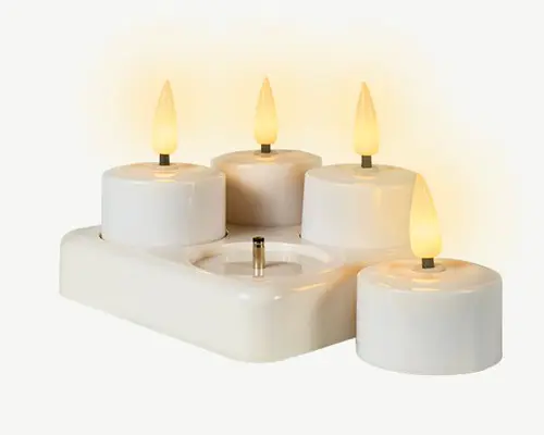 Ensemble de 4 bougies LED rechargeables à effet flamme blanc chaud - Ø 4 x H 5 cm