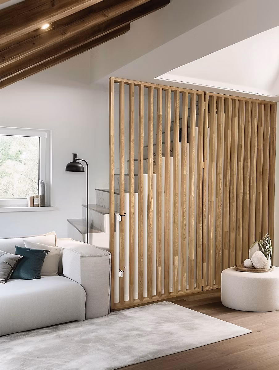 Cloison Amovible en Chêne Clair – Claustra Ajouré 15 Lames pour Séparation de Pièce (H 150 x L 160 cm) | PAR AD LYON GROUPE