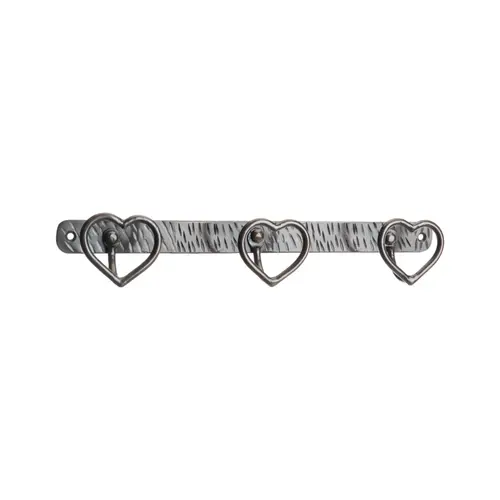 Porte-manteaux à 3 patères en forme cœur en métal gris - 31 x 6 x 6 cm