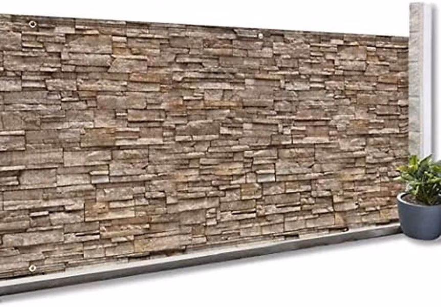 Brise Vue occultant 1 – 8 × 10 M Motif Pierre Marron 160 GR/m²