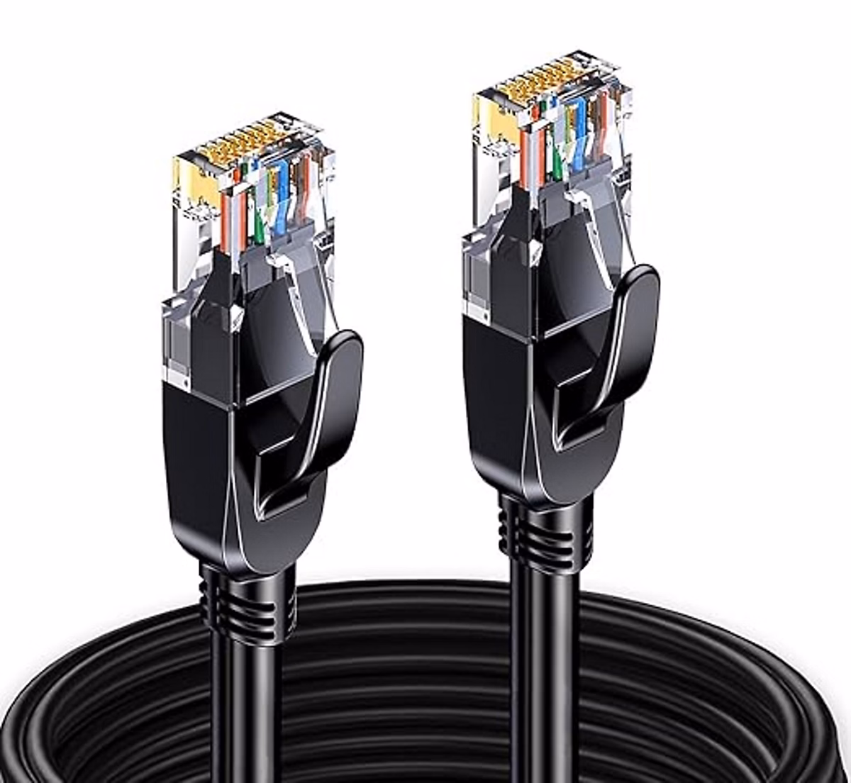 Elfcam – Câble Ethernet RJ45 Cat 7 SFTP 10m (Rond Noir), 10Gbps, 600MHz, Cuivre, Anti, Interférences