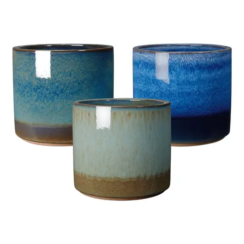 Pot en terre cuite émaillée coloris bleu Deroma Océan - Ø 38 x H 34 cm