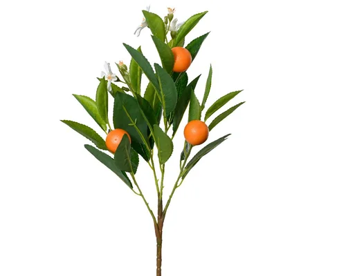 Branche d’oranger en plastique vert avec fleurs et oranges - Ø 19 x H 58 cm