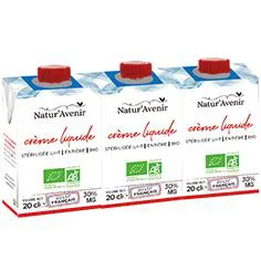 Crème entière liquide stérilisée UHT 30% en brique tetra Natur’Avenir - 3 x 20 cl