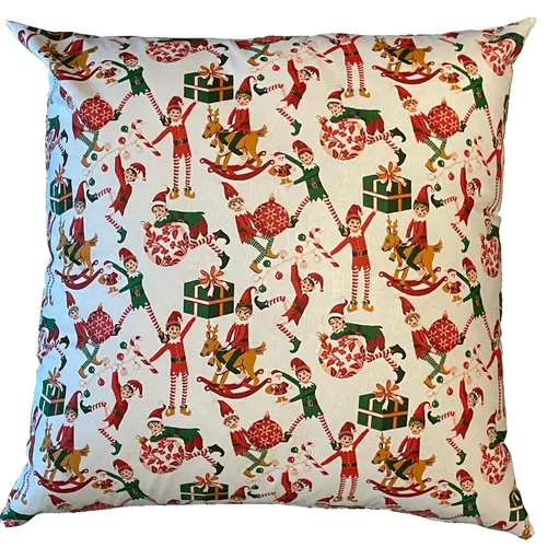 Coussin carré blanc en coton à motifs rouges et verts Farceur - 45 x 45 cm