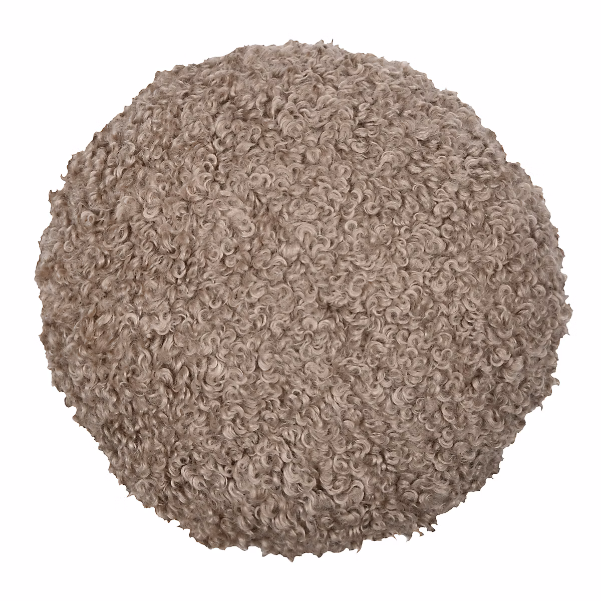 Coussin rond bouclette doudou (40 × 40 cm – Taupe)