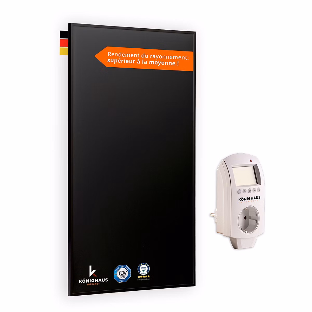 Chauffage infrarouge P | Serie 600W avec thermostat – Black Edition