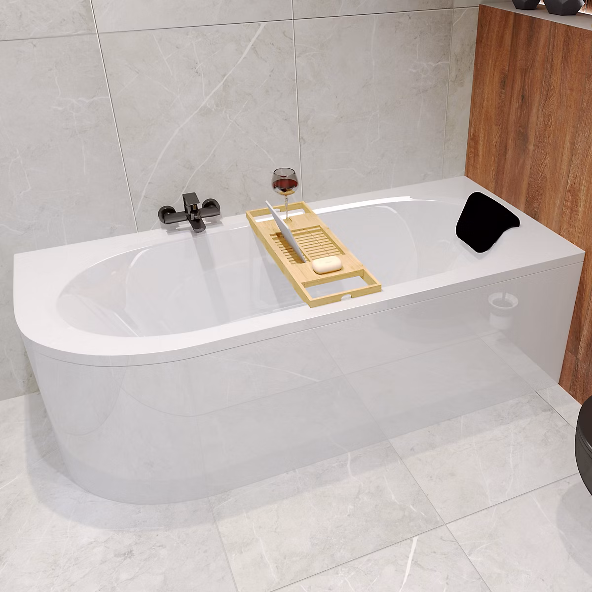 Baignoire asymétrique 180 x 80 Droite AVITA acrylique blanc – sans Habillage + Repose Tête + Pieds + Vidage à chromé