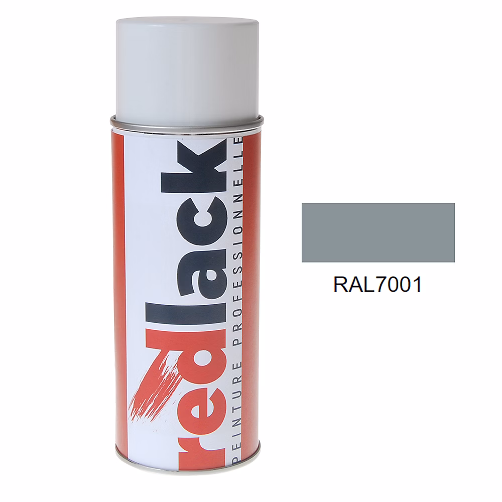 Bombe de peinture Aérosol – spray, 400ml, RAL 7001 Gris argent, Mat, multisupport, Redlack, RAL7001