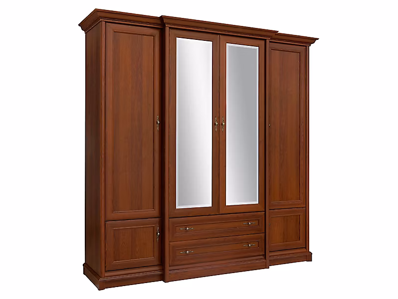 Armoire Placard à 6 portes 2 tiroirs et miroir coloris châtaigne | Longueur 227 x Profondeur 53 – 65 – 5 x Hauteur 225 cm