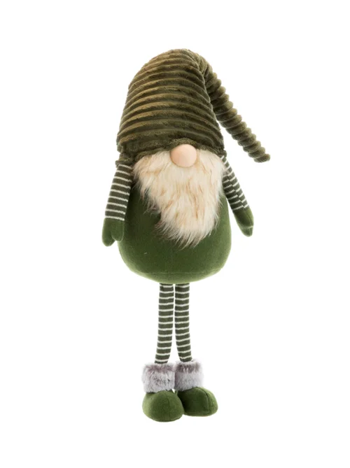 Gnome debout en tissu avec manches rayées vertes - 35 x 21 x 110 cm
