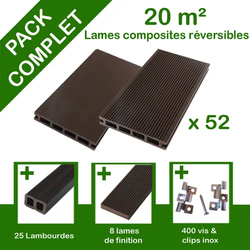 Pack complet terrasse composite chocolat 20 m2