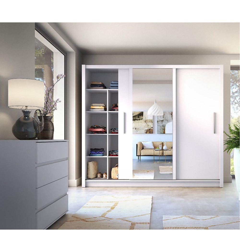Armoire penderie – Armoire moderne blanche 3 portes coulissantes 245cm ULRIC