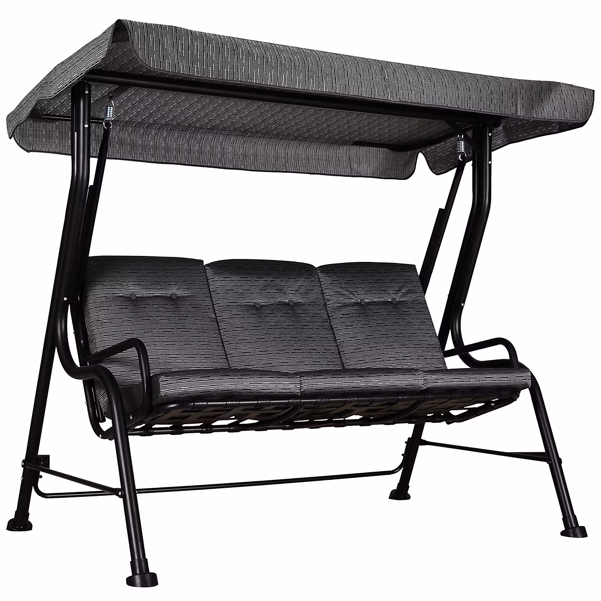 Balancelle de jardin 3 places grand confort toit inclinaison réglable épais coussins amovibles polyester acier époxy gris noir – Réf. NDILCWQIU4041738220