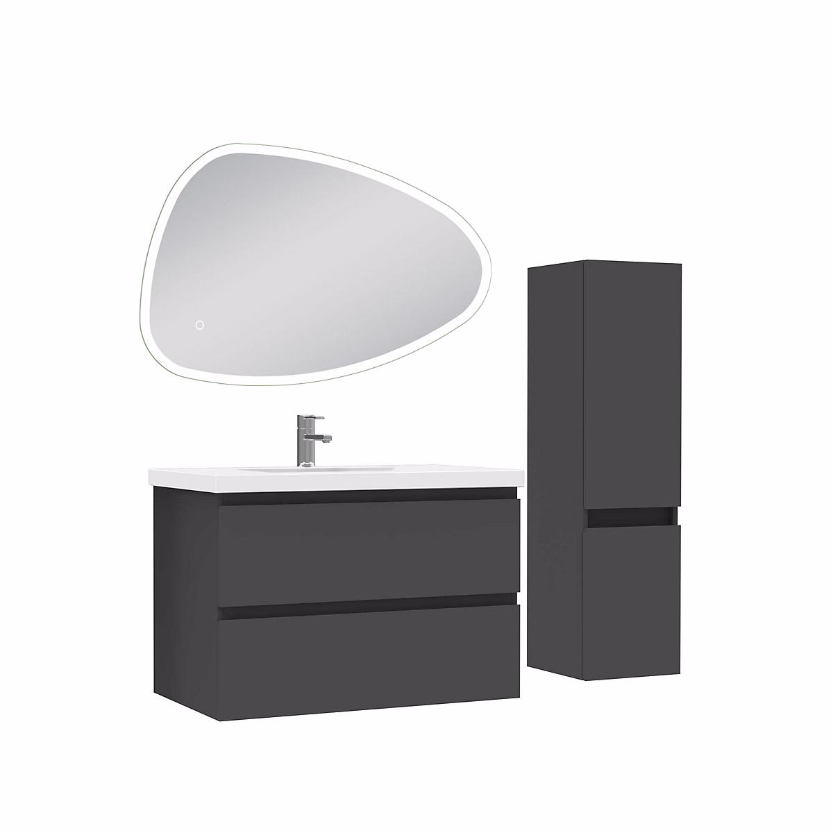 Ensemble meubles Salle de Bain 80cm vasque + colonne + miroir 3 couleurs LED Anthracite – Réf. PVQFIXIXL7528667816