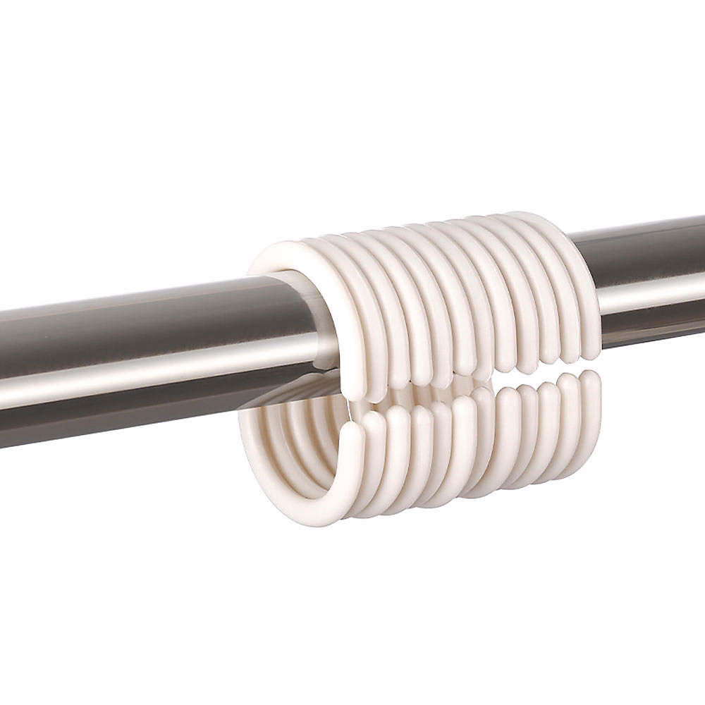 BASHLWUA Anneau de rideau de douche blanc 12 pièces – anneau de douche en plastique, anneau de rideau de douche en forme de C pour