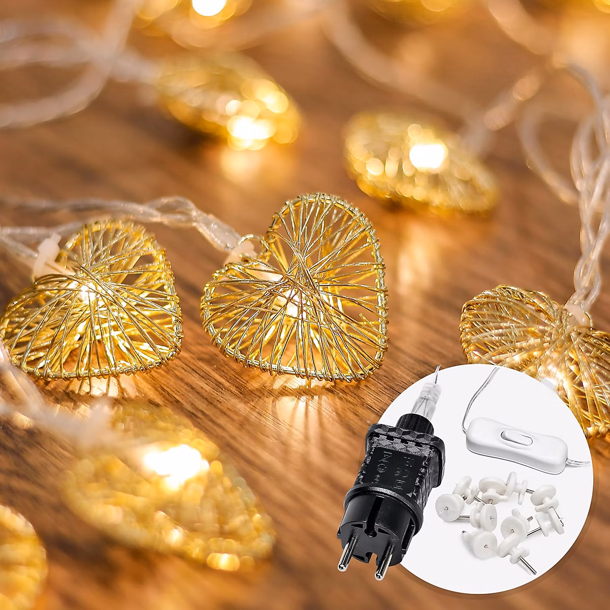 BASHLWUA Guirlande lumineuse d'intérieur en forme de cœur – 5 m et 20 LED blanc chaud I Avec prise I Guirlande lumineuse pour cham