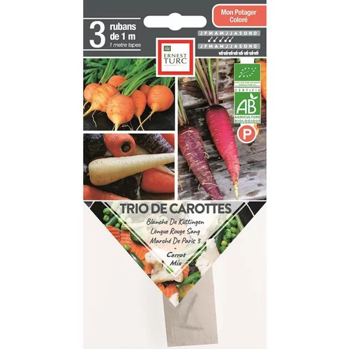 Trio de graines potagères de carottes bio - 3 rubans de 1 mètre