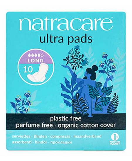 NatraCare - 10 Serviettes Hygiéniques Bio Ultra à Ailettes - Long