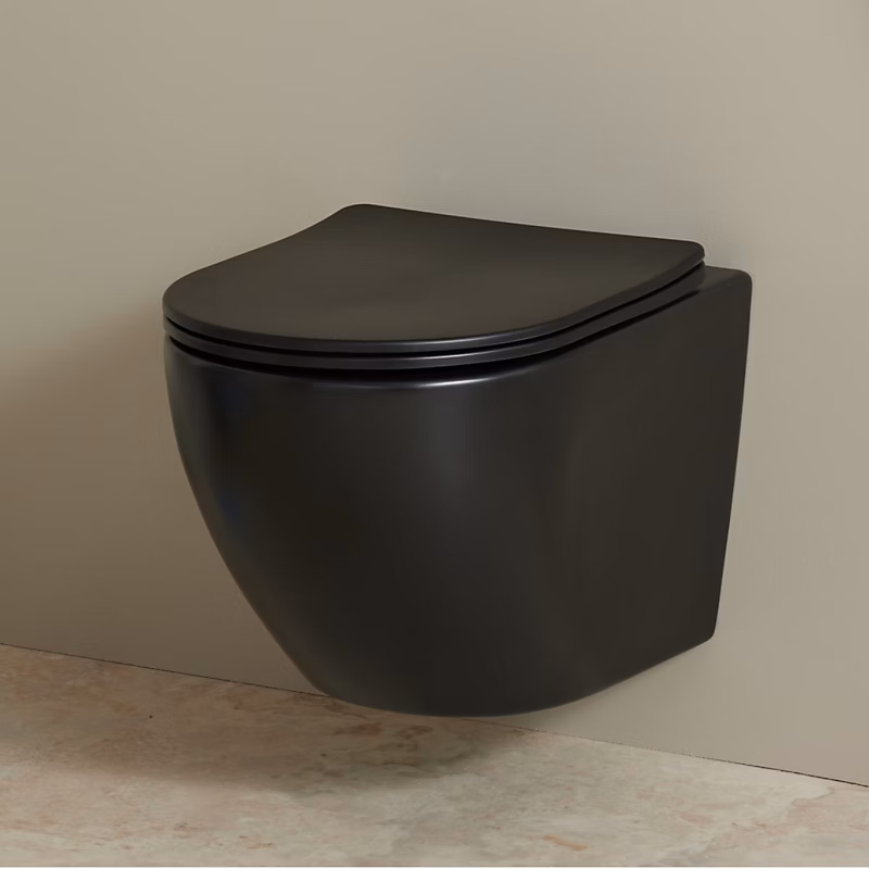Cuvette WC suspendu gain de place 49 cm sans bride noir mat – Corolla