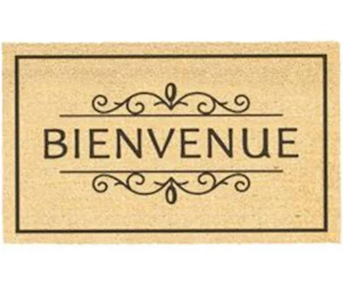 Tapis brosse coco beige imprimé noir Sweetsol Bienvenue - 75 x 45 cm