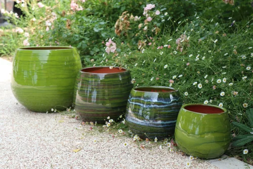 Pot en terre émaillée vert Forêt Les Poteries d'Albi Cancale - Ø Ø 17 x H 17 cm