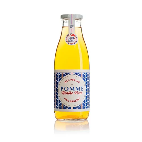 Jus de pomme menthe verte bio. La bouteille de 75 cl
