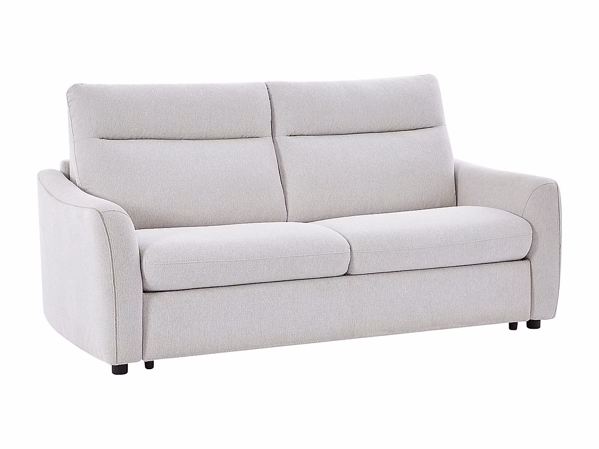 Canapé convertible express 3 places en tissu beige – Couchage 140 cm SOVANIA