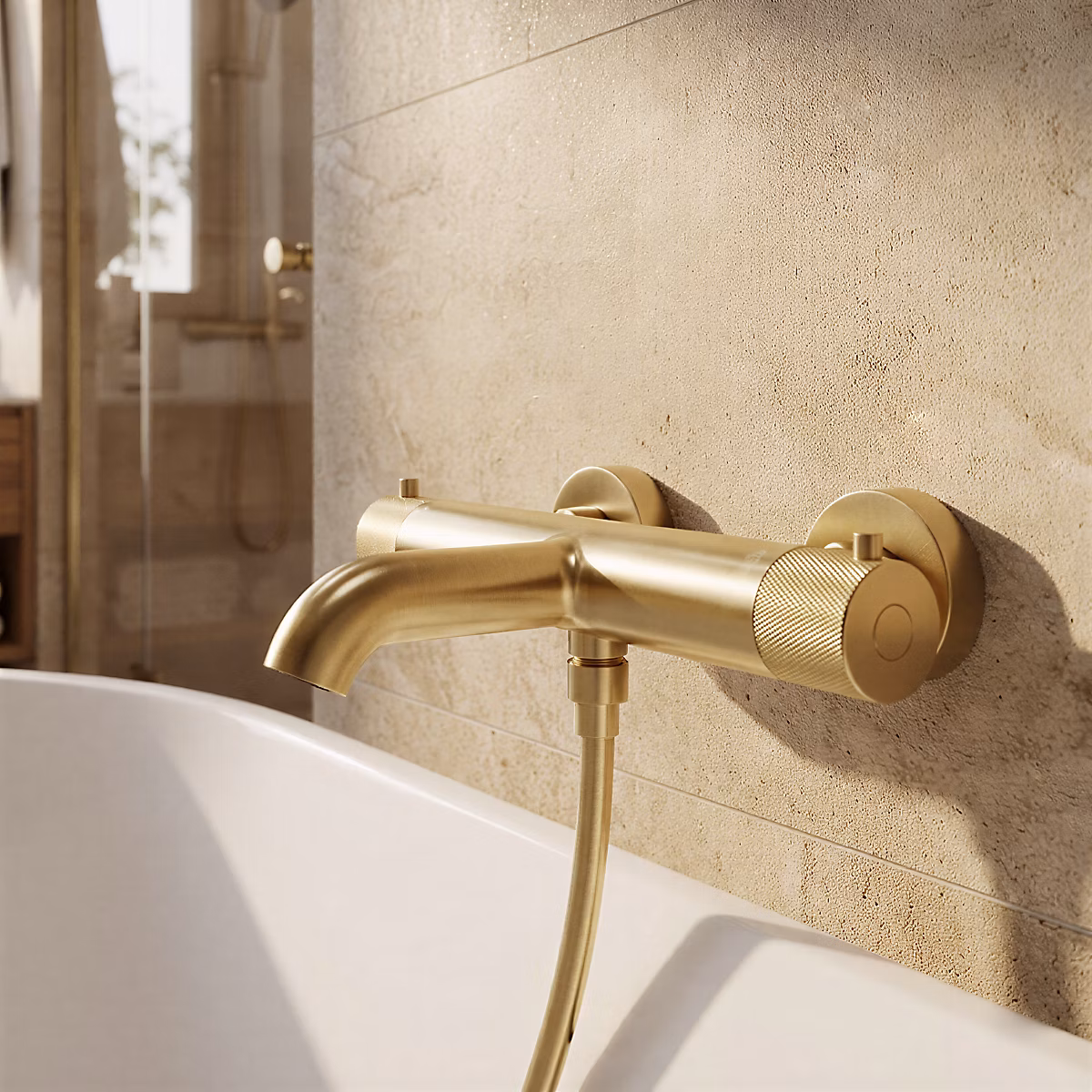 Mitigeur bain/douche thermostatique – doré brossé, GoodHome Owens