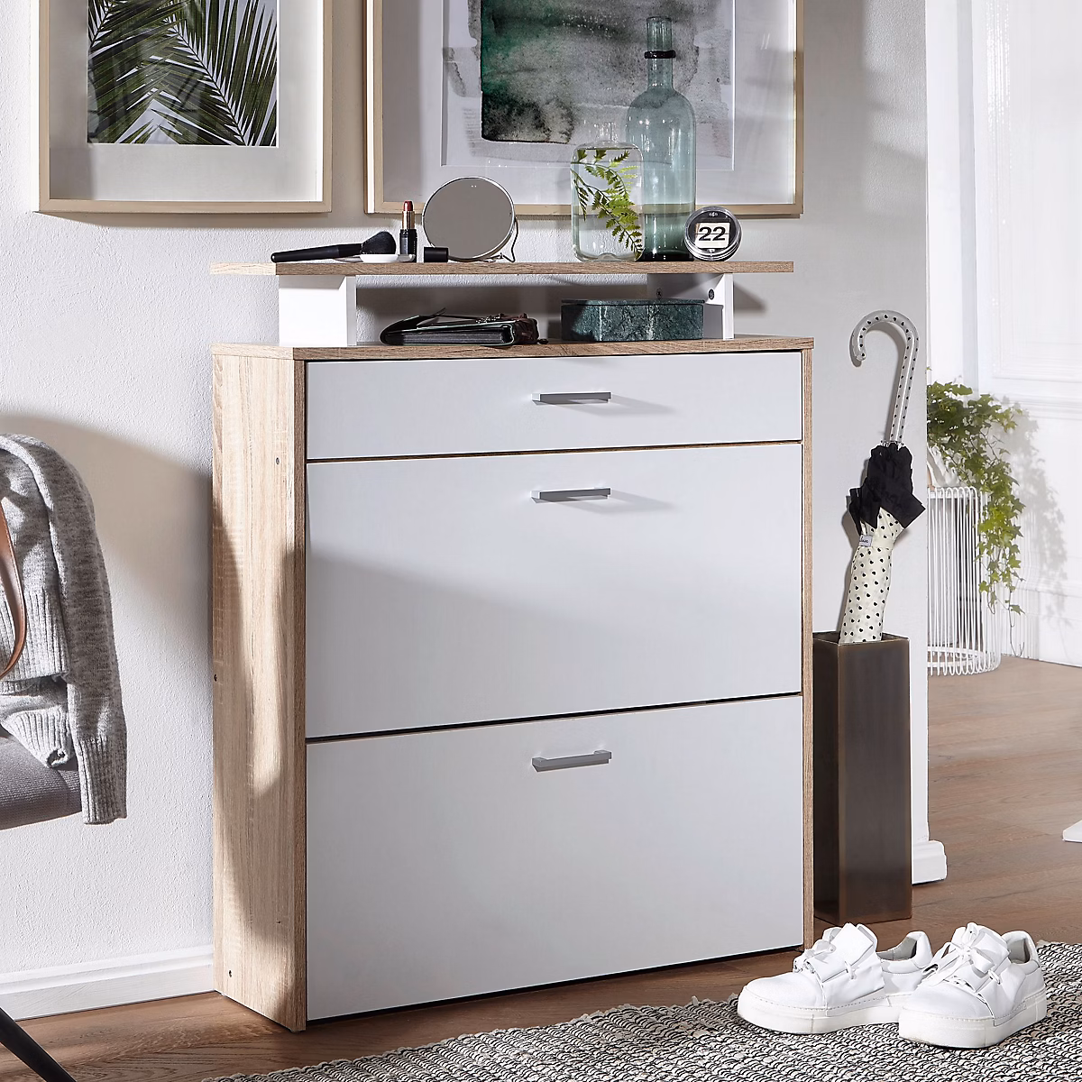 Armoire à chaussures Bois 80 × 94 × 24 cm Étagère à chaussures 16 paires FineBuy