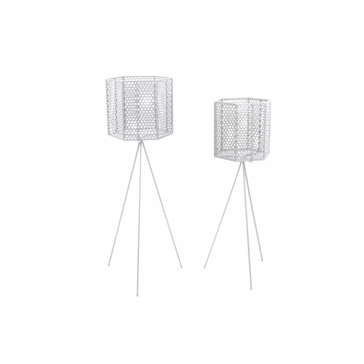 Ensemble de 2 cache-pots sur pieds en métal Blanc – L. 29 x l. 25 x H. 92 cm, MESH