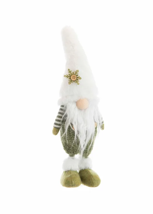 Gnome debout en tissu vert avec bonnet à petit flocon - 12 x 10 x 32 cm