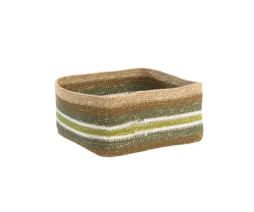 Corbeille de rangement carrée lignes coloris multicolore en osier - 19 x 19 x 8 cm