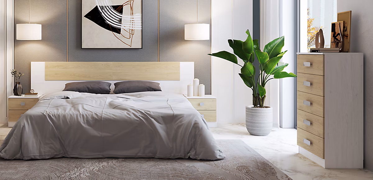 Ensemble chambre à coucher – tête de lit + table de chevet + chiffonnier coloris andersen | puccini