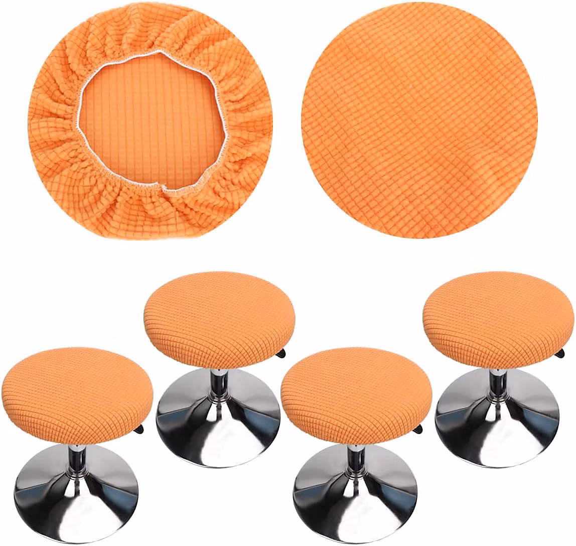 BASHLWUA 4 Pièces Housse Tabouret Rond(orange) – Housse Tabouret de Bar Rond, Lavable Facile d'entretien Doux et Durable, pour Tab