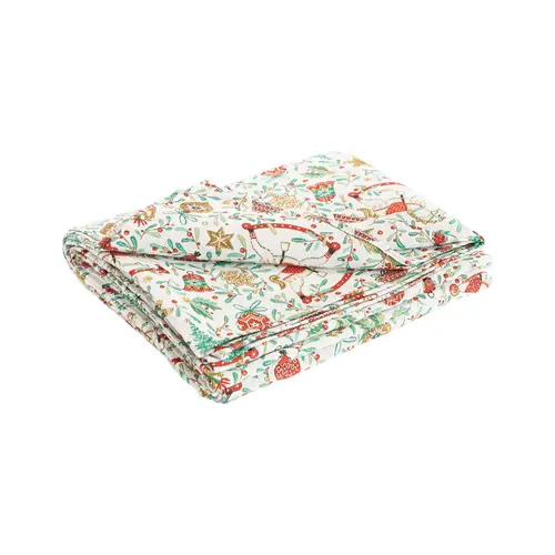 Nappe blanche en PE/coton motifs rouges et verts Guirlande - 150 x 300 cm