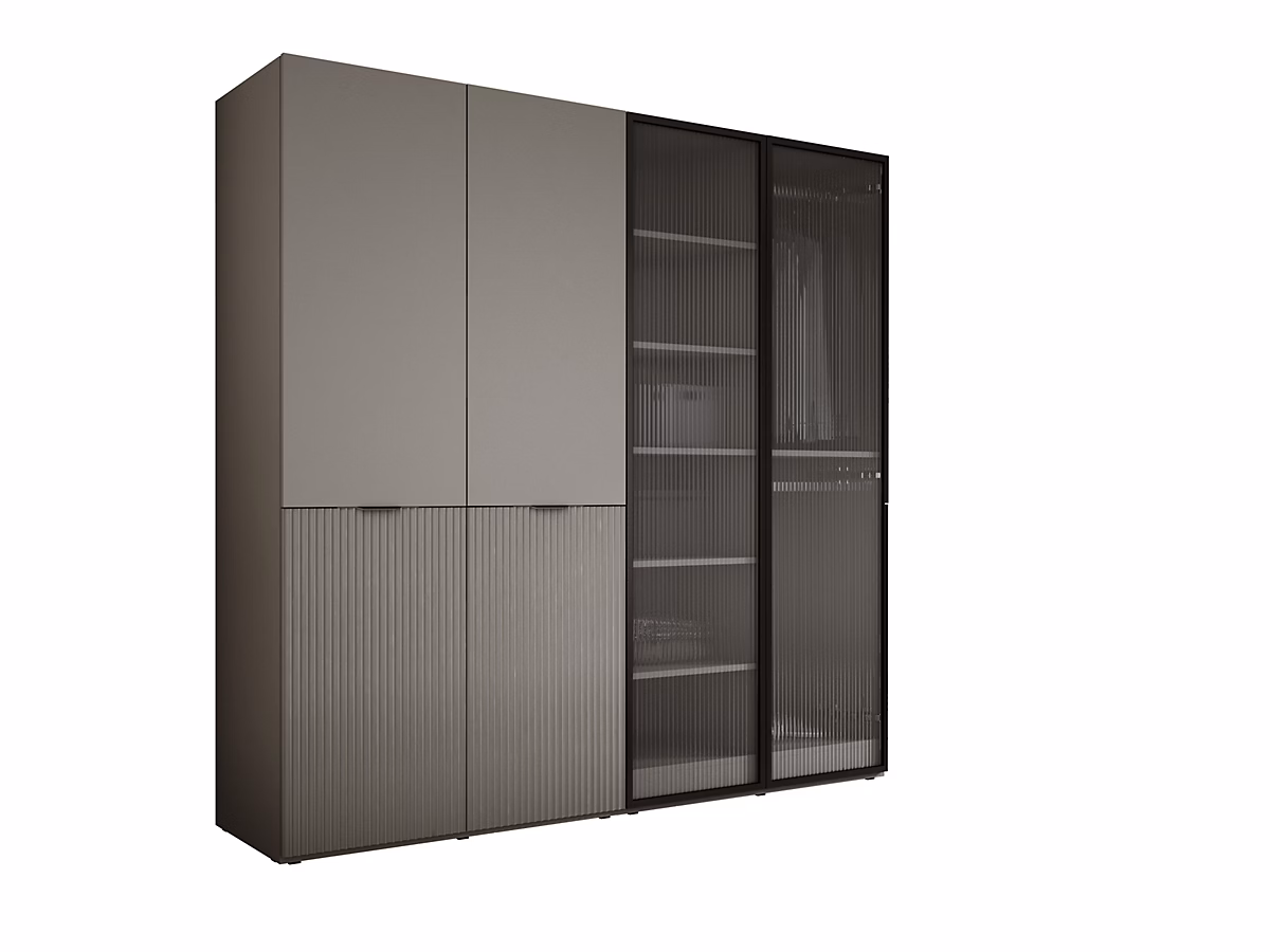 Armoire : Gris Platine / Verre Rainuré – 200 × 200 × 51 cm