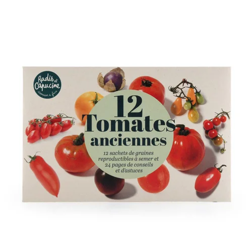 Coffret de 12 sachets de graines tomates anciennes à semer Radis & Capucine